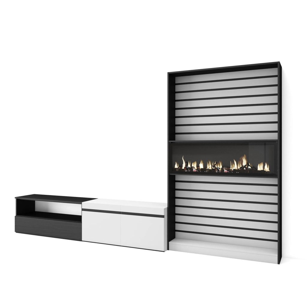 Mobile TV, Soggiorno, 310x35x186cm, Per TV fino a 80", Camino elettrico, Bianco e nero RF2846