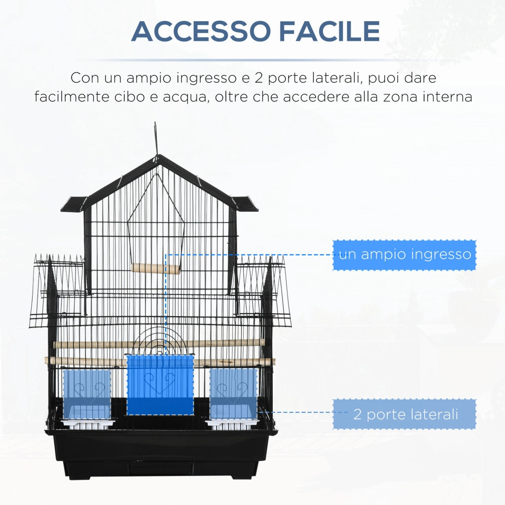 Gabbia per Uccelli Trasportabile con Vassoio ¨C zephmum ¨C Nero Metallo Plastica 50.5x41x63 cm
