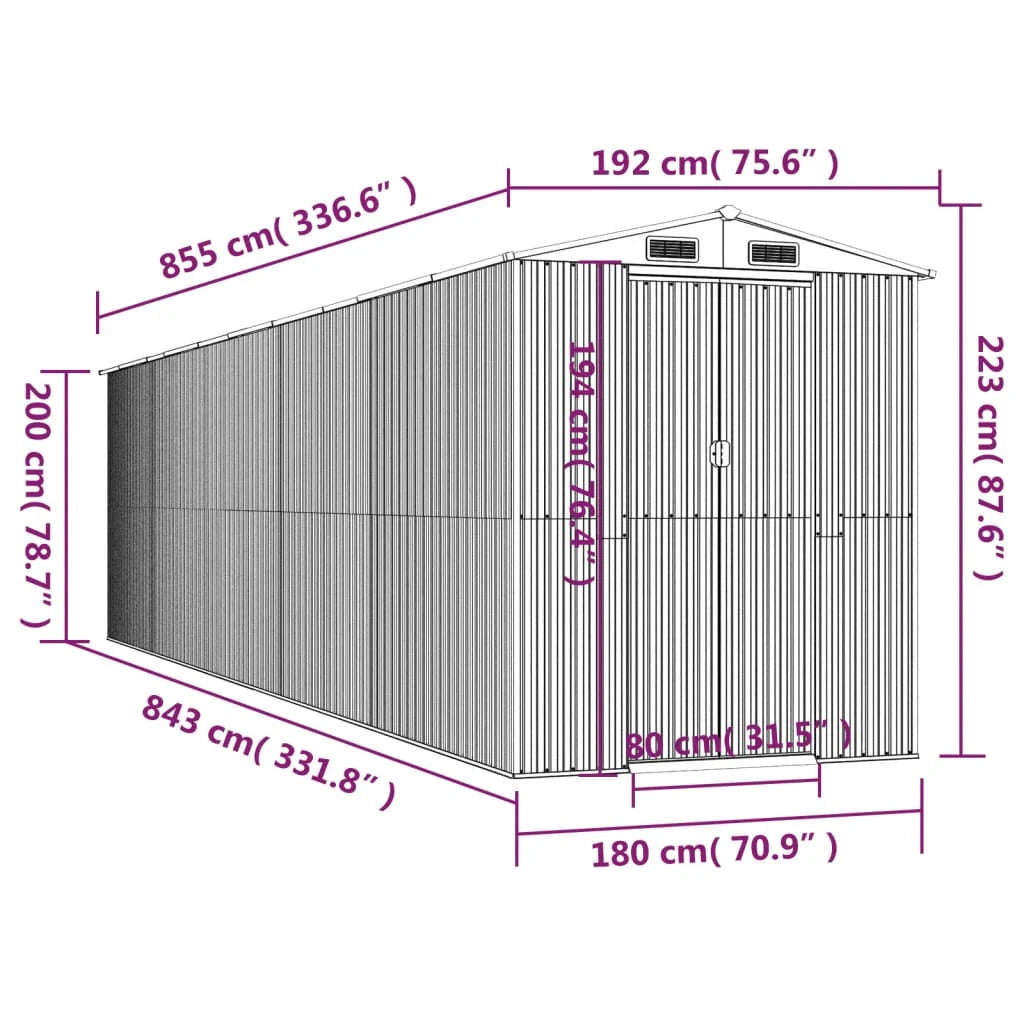 Casetta da giardino cabina ripostiglio capanno da esterno capanno per attrezzi robusta scura 192 x 855 x 223 cm acciaio zincato marrone 02_0022325