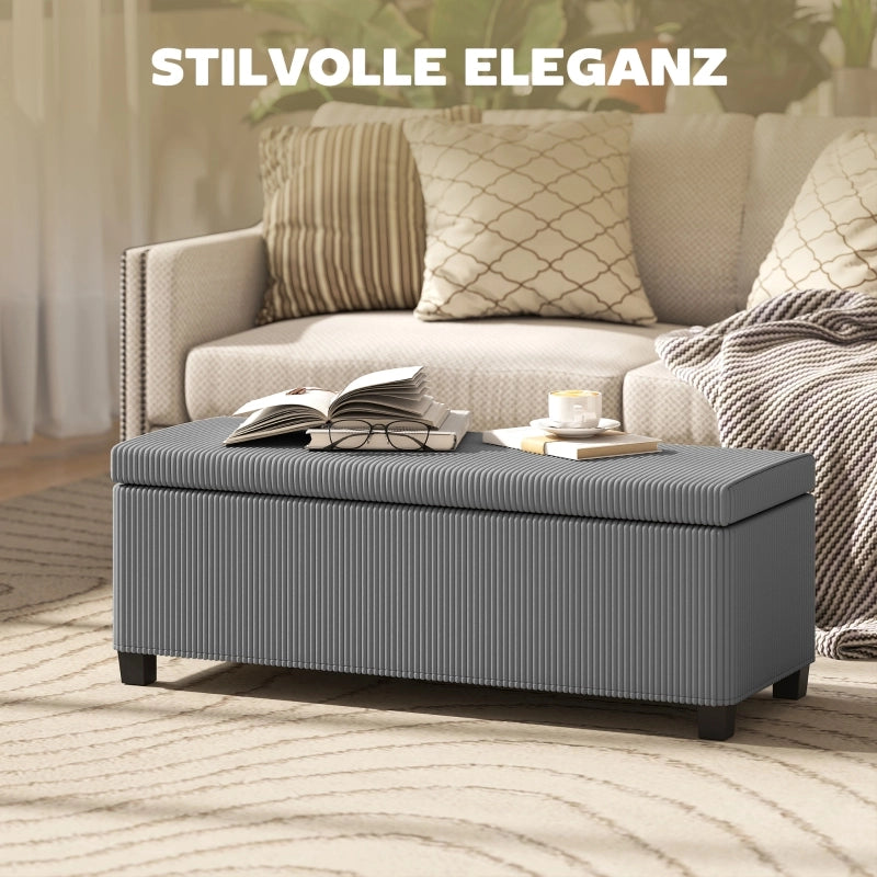 Panca contenitore imbottita con vano nascosto e struttura in acciaio in poliestere grigio 112 × 42 × 40 cm