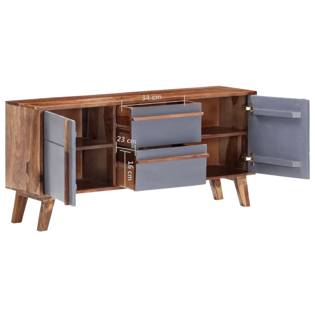 Credenza Grigia 120x30x55 cm in Legno Massello 286371