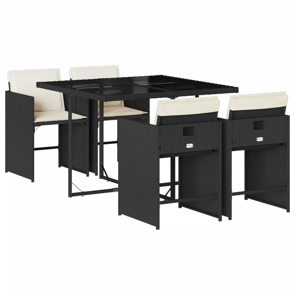 Set da Pranzo da Giardino 5 pz | Set Salotto da Giardino Nero con Cuscini in Polyrattan