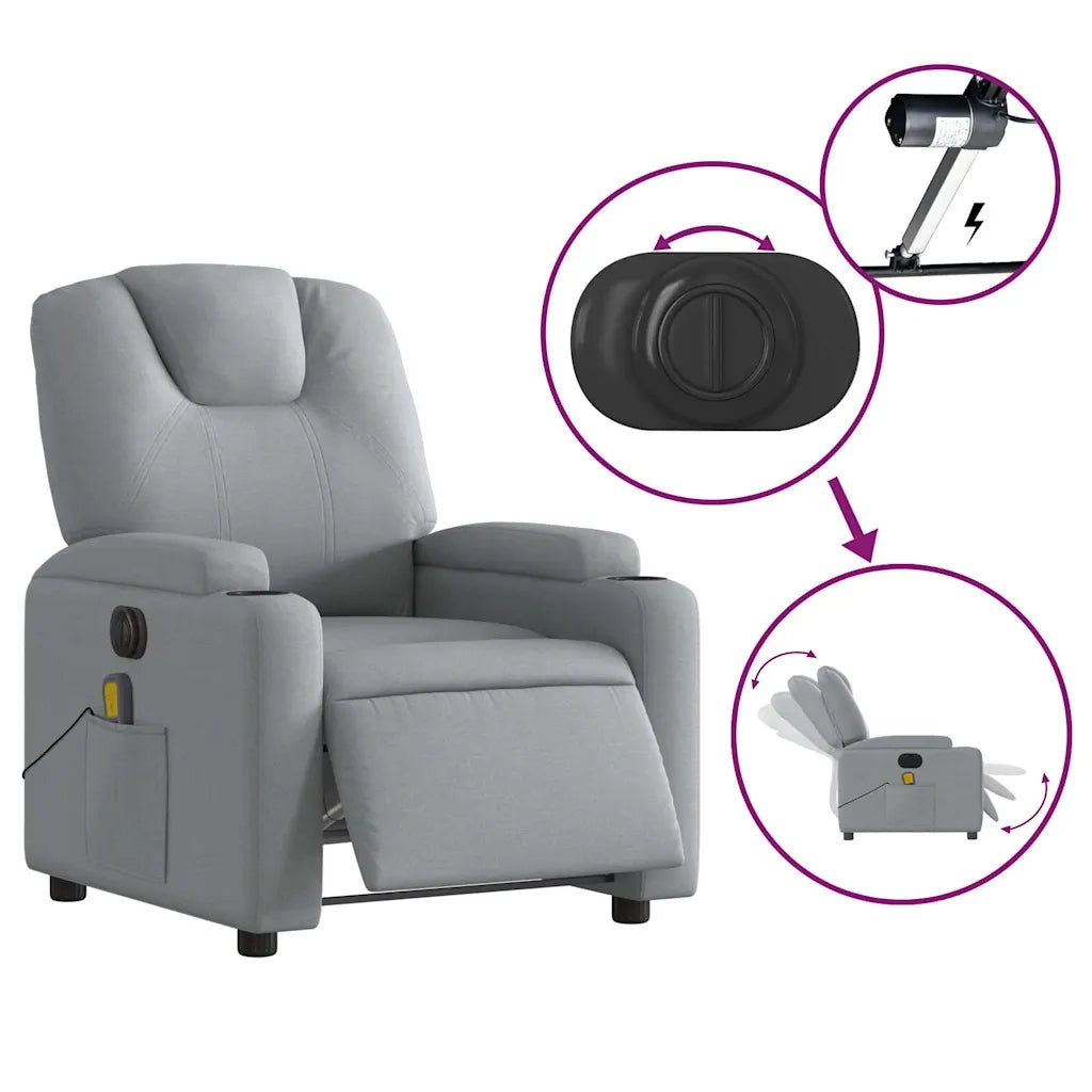 Divano Sedia-Poltrona Reclinabile Massaggio Elettrica Grigio Chiaro Tessuto 327601