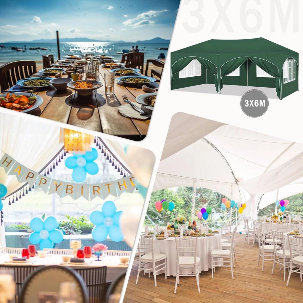 GAZEBO 3x6 m in ferro e tessuto Oxford verde