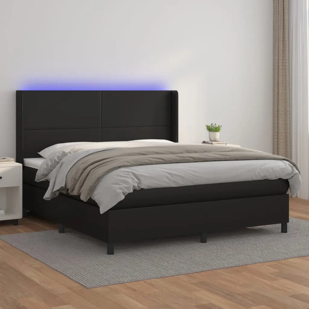 Giroletto a Molle con Materasso e LED Nero 160x200cm Similpelle 3139271