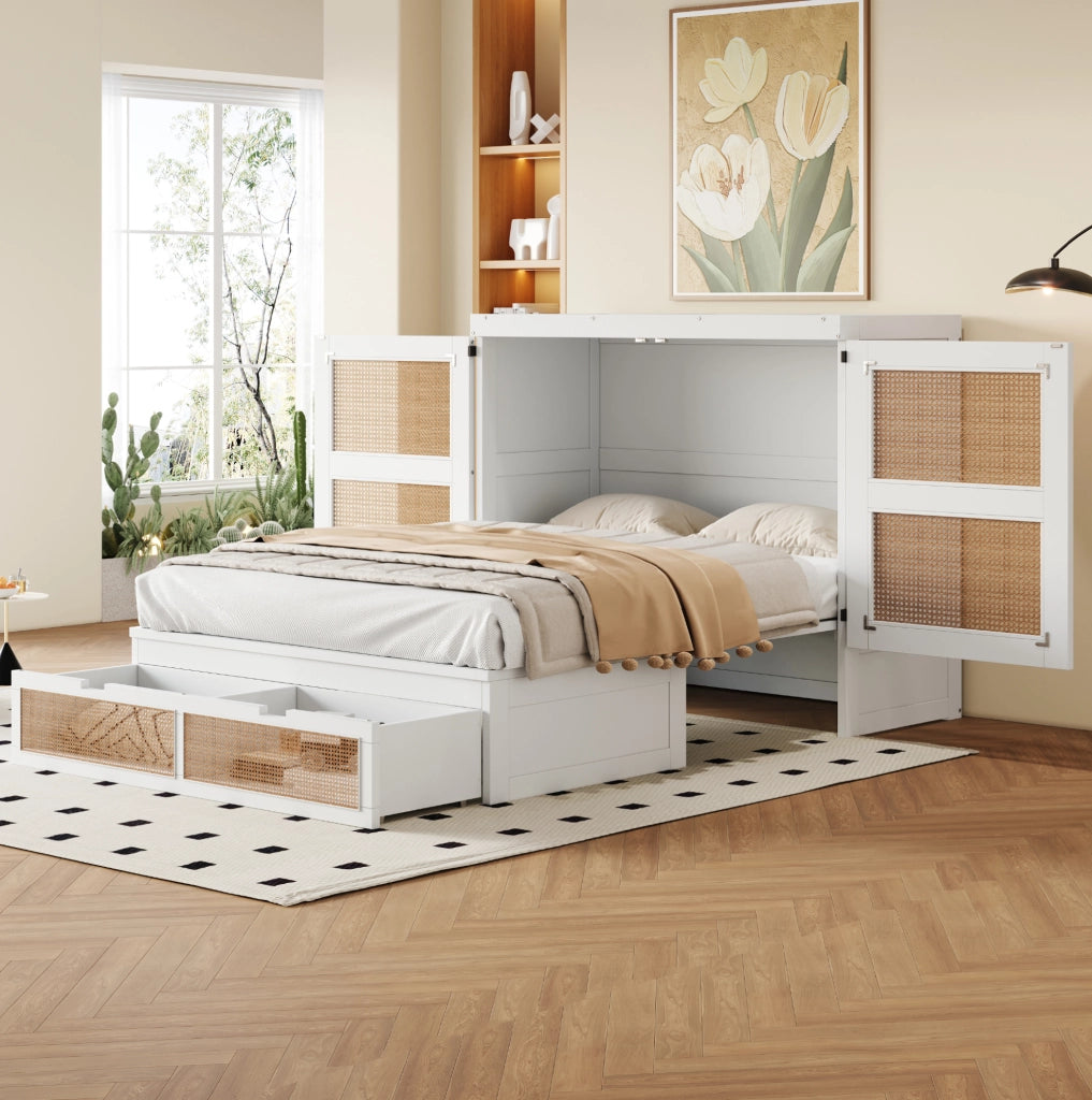 Letto a scomparsa 140x200 cm salvaspazio con cassetti in legno