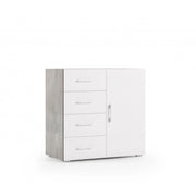 Mobile multiuso 4 cassetti con anta e piano vassoio cemento ante bianche 90x41x87 cm - Terraneo