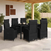 Set da pranzo per esterni 7 pz Nero polyrattan 3422299