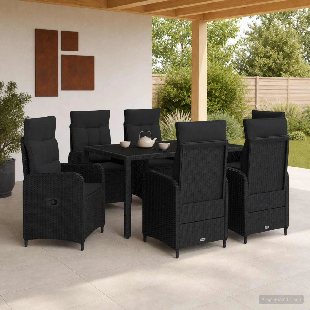 Set da pranzo per esterni 7 pz Nero polyrattan 3422299