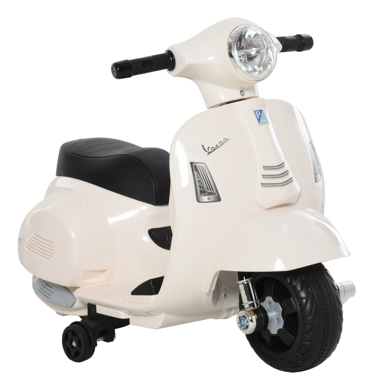 Moto elettrica VESPA per bambini, 18-36 mesi, 3 km/h, luci e suoni a LED, plastica PP e metallo, bianca, 66,5x38x52 cm