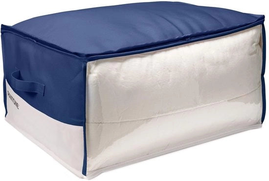 Artefatto di archiviazione spazievitore con chiusura a raccordo, spazio di stoccaggio per abiti e coperte, poliester, finestra in PVC e maniglie, scatole di archiviazione spazievitri per la cassa.