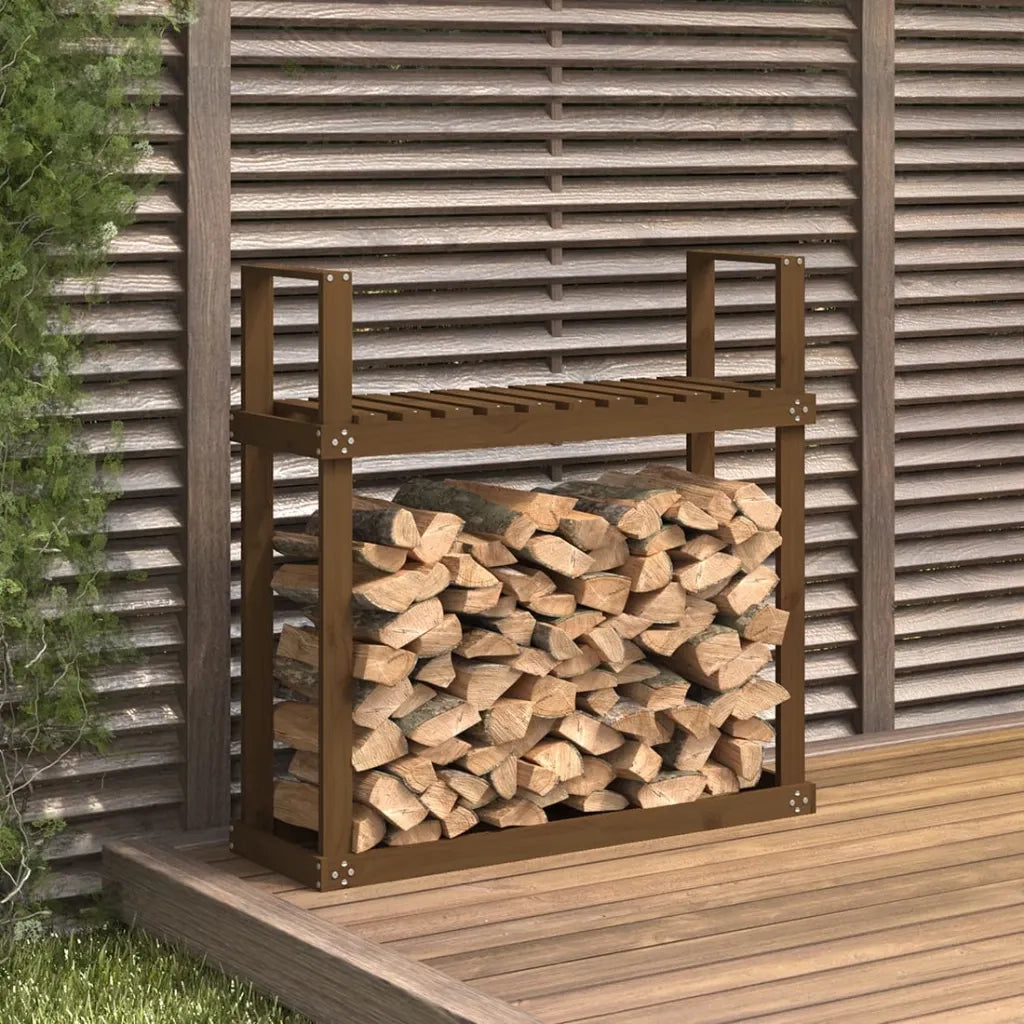 Portalegna-Scaffale per Legna Ambra 110x35x108,5 cm in Legno Massello di Pino