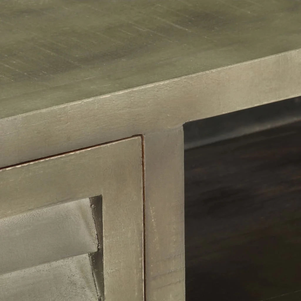 Mobile TV/credenza design pratico legno massello di mango grigio con dettagli in ottone 110 cm 2502186/2