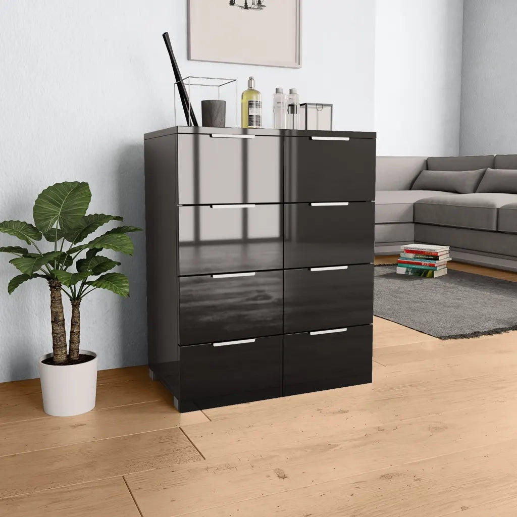 Credenza Nero Lucido 60x35x80 cm in Legno Multistrato 283713