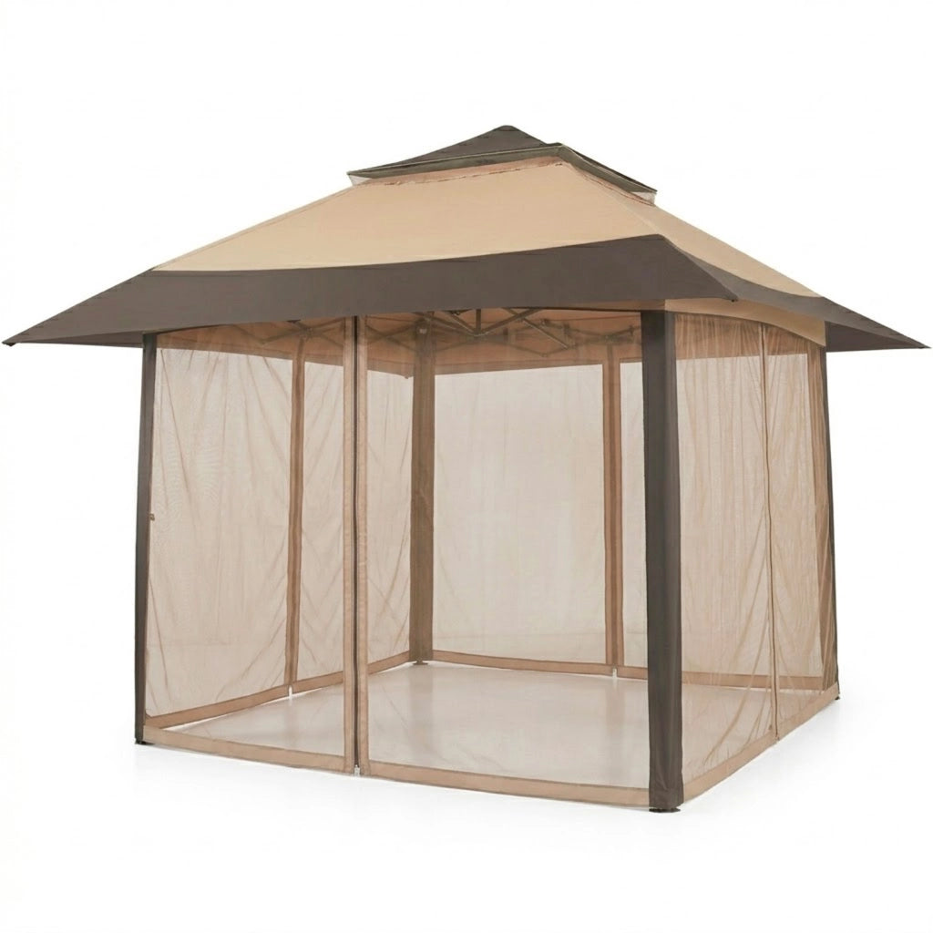 Gazebo Outdoor 4 X 4 Metri Con Zanzariere Tetto Esteso E Altezza Regolabile Da 2.7 X 2.9 M Apertura Rapida E Borsa Di Trasporto Inclusa Per Eventi Piscina Campeggio Feste Kaki