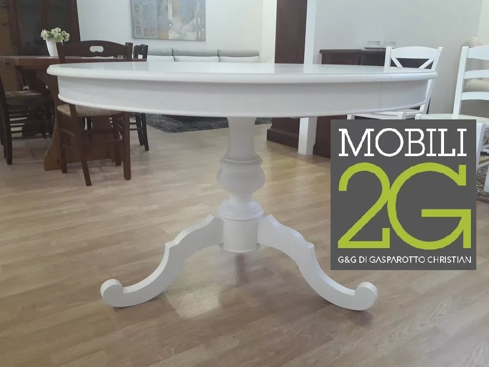 Tavolo arte povera rotondo colore bianco opaco d.120, 1 allunga 40 centimetri (1453) - Mobili 2G