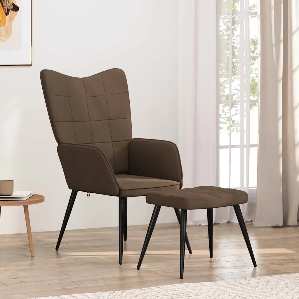 vidaXL Sedia Relax con Sgabello Marrone in Tessuto