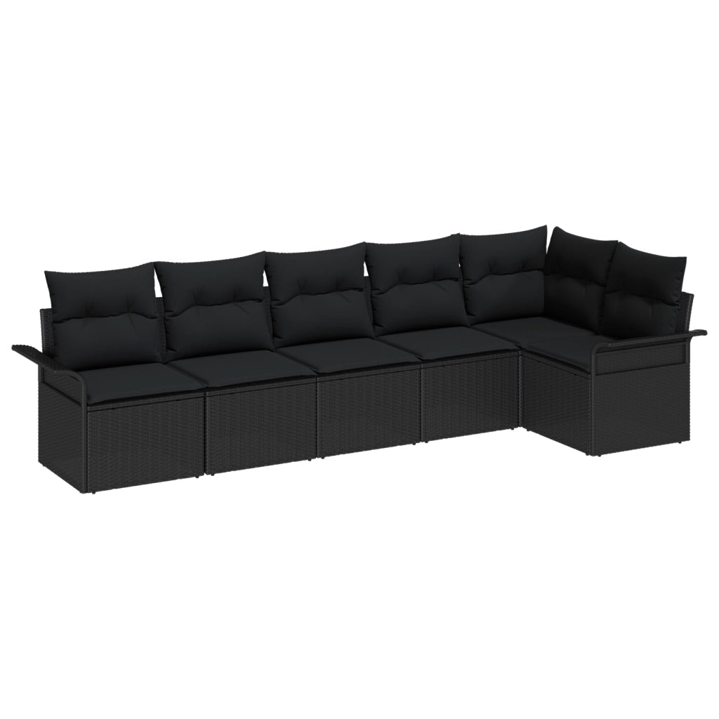 Set Divano da Giardino a 6 Pezzi con Cuscini Nero Poly Rattan