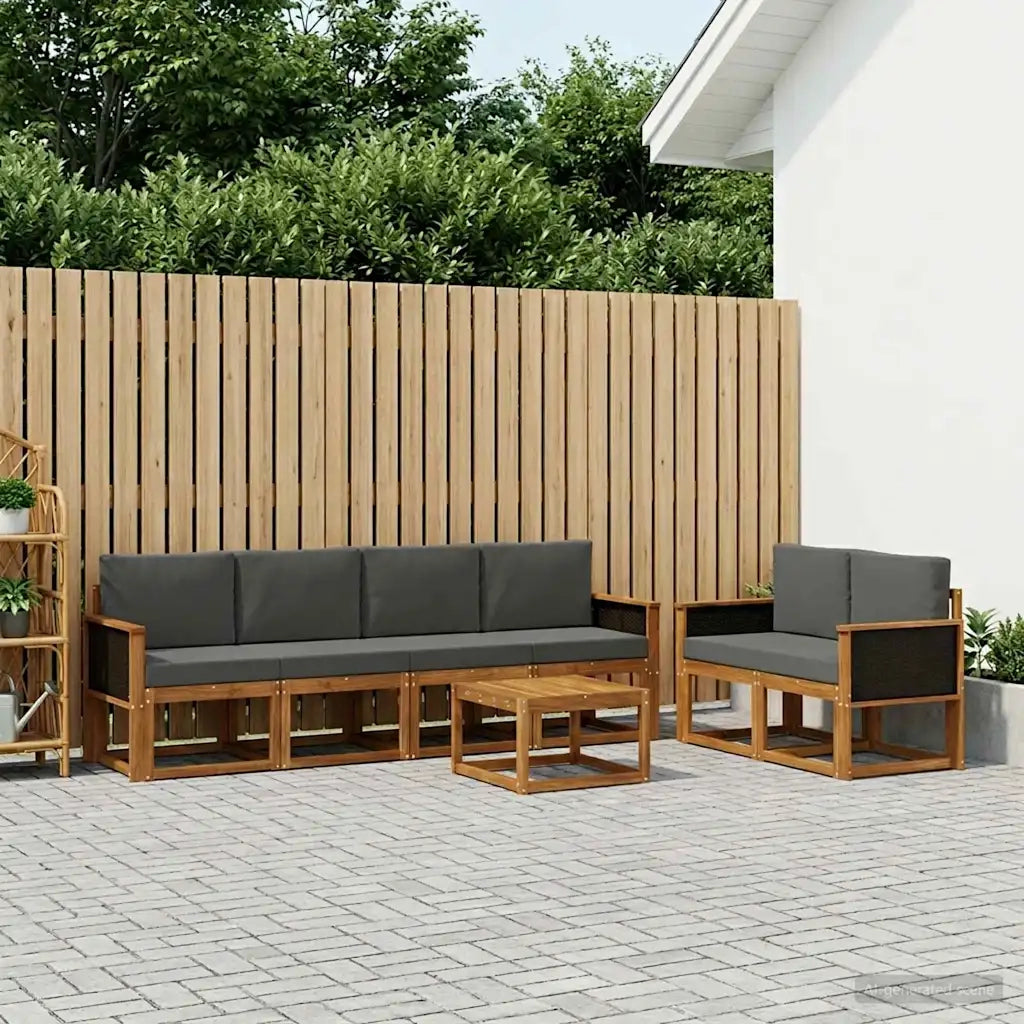 Set di divani da esterno con cuscino 6 pcs Naturale e Antracite