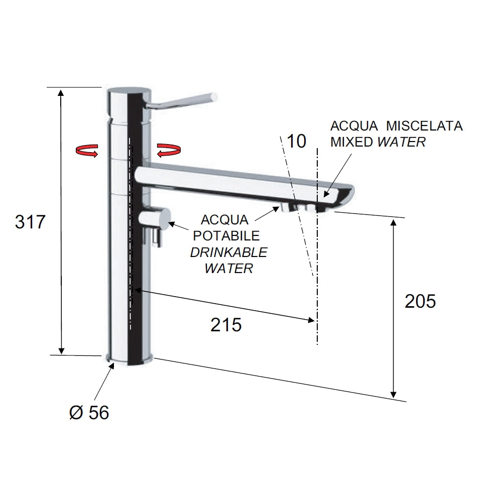 Rubinetto lavello minimale a tre vie di ingresso - serie minimal