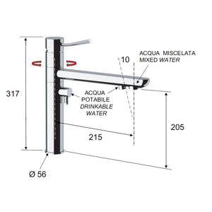 Rubinetto lavello minimale a tre vie di ingresso - serie minimal