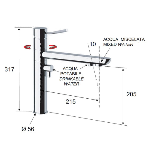 Rubinetto lavello minimale a tre vie di ingresso - serie minimal