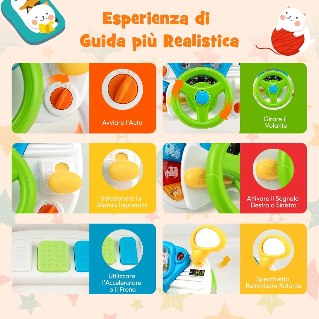 Volante per Bambini Educativa, Simulazione Volante di Guida Giocattolo con Sgabello, Luce Musica, Giocattoli Musicali per la Prima Educazione, Regalo per Bambini