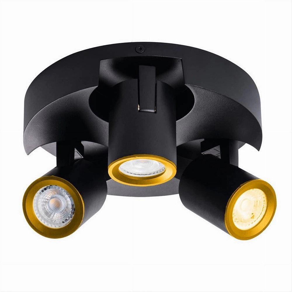 Trade Shop - Plafoniera 3 Diffusori Orientabile Soffitto Parete Tonda Gu10 Bianco Nero Th8804 -