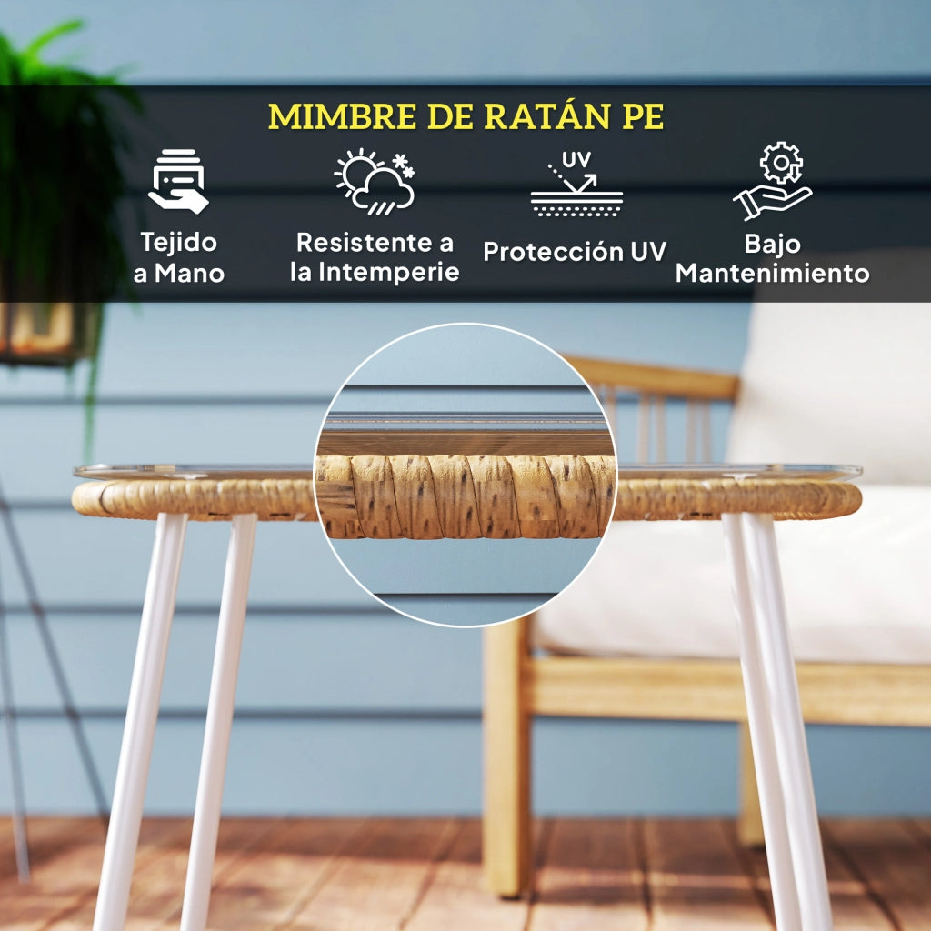 Tavolo da giardino in rattan sintetico con piano in vetro temperato ¨C zephmum ¨C 50x50x44 cm naturale