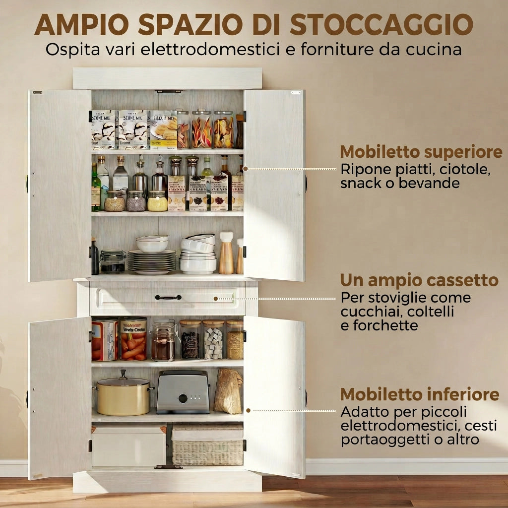 Credenza Cucina con Ante e Cassetto ¨C Zephmum ¨C Bianco 80x35x180cm