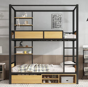Etagenbett in metallo e MDF 90x200 cm con stoccaggio e doppio ripiano