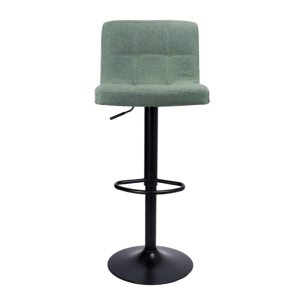 Sgabello regolabile con seduta in tessuto verde e base in metallo nero opaco Mosva