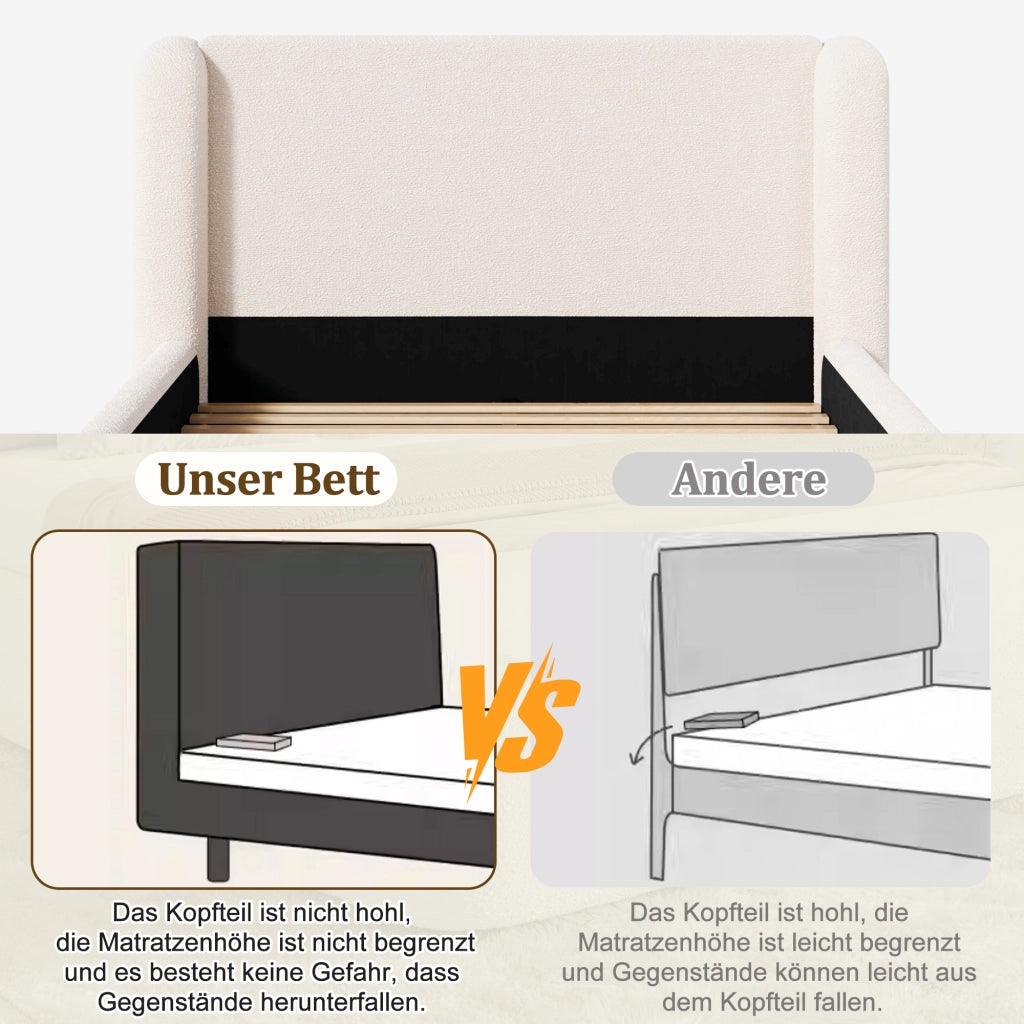 letto imbottito bouclé beige 180 x 200 cm