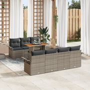Set di 8 Pezzi Divano da Giardino con Cuscini Grigio Polyrattan