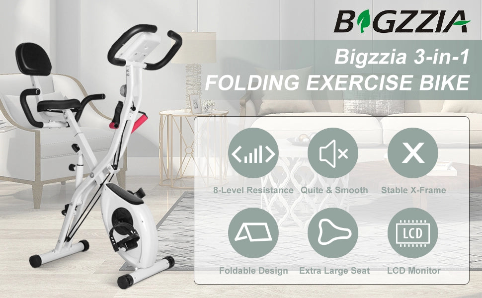 Cyclette pieghevole 3 in 1, resistenza magnetica regolabile su 8 livelli, sella extra larga, cardiofrequenzimetro, display LCD