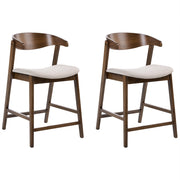 Set di 2 sedie da bar in tessuto di poliestere marrone scuro-taupe con gambe in legno di gomma stile retrò-tradizionale