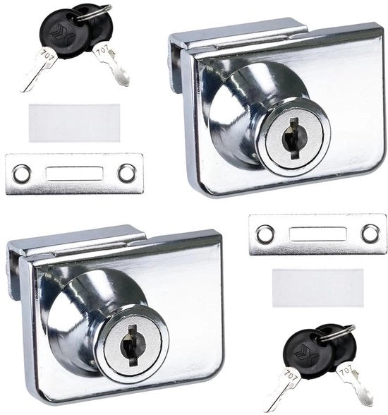 Vetrina slot senza fori - 2 pezzi - Zinklegering - 4-8 mm porta vetrata - 4 chiavi - Duraturo e resistente agli urti - slot porta vetrata