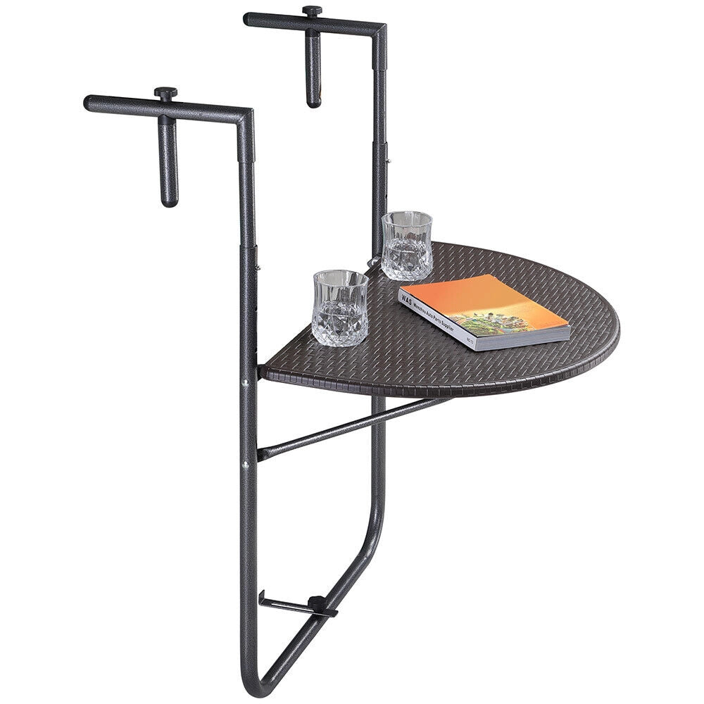 Tavolo Tavolino Ringhiera Esterno Balcone Pieghevole Metallo e Polyrattan Marron
