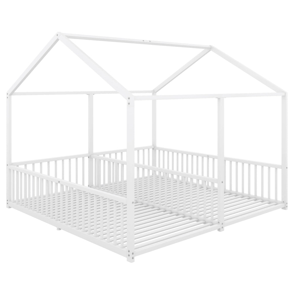 Letto per bambini in metallo a forma di casetta con sponda e scala; 90 x 200 cm; bianco