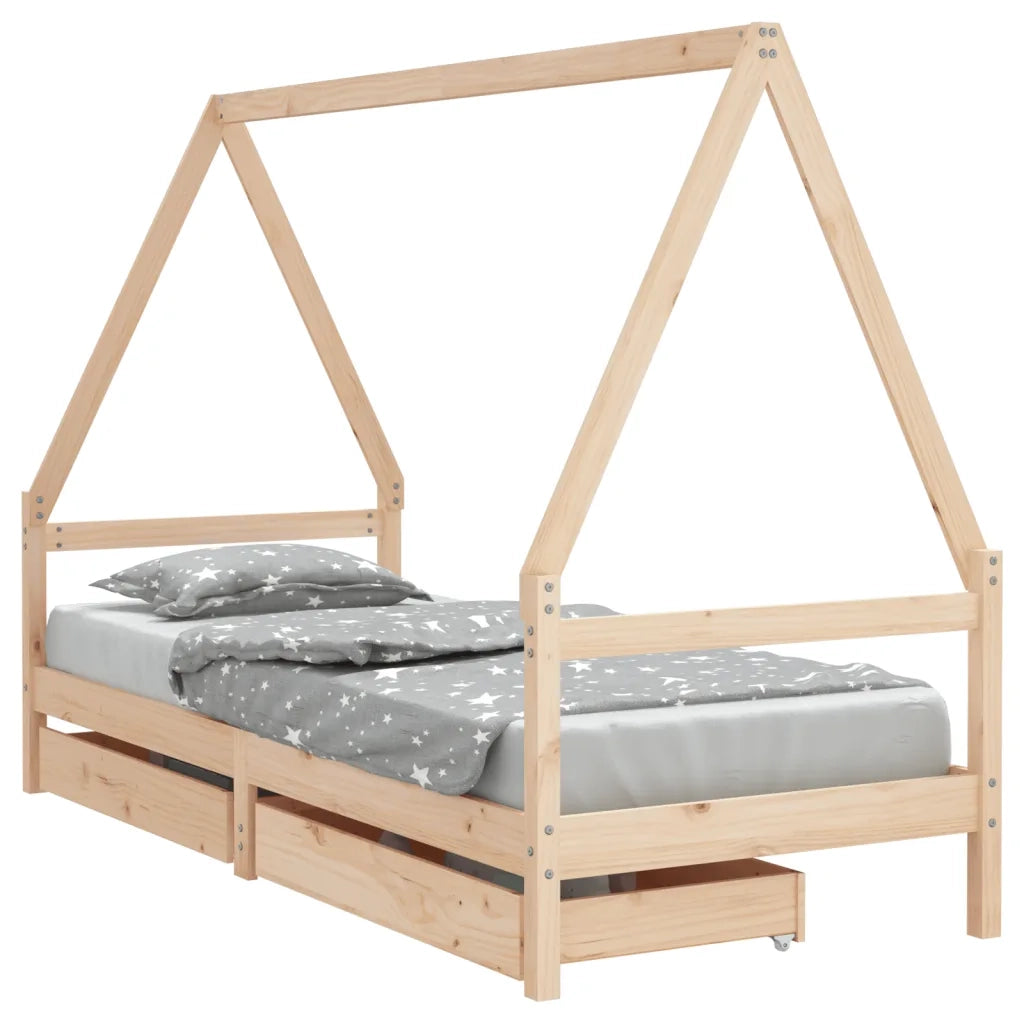 Giroletto per Bambini con Cassetti 90x190cm Legno Massello Pino
