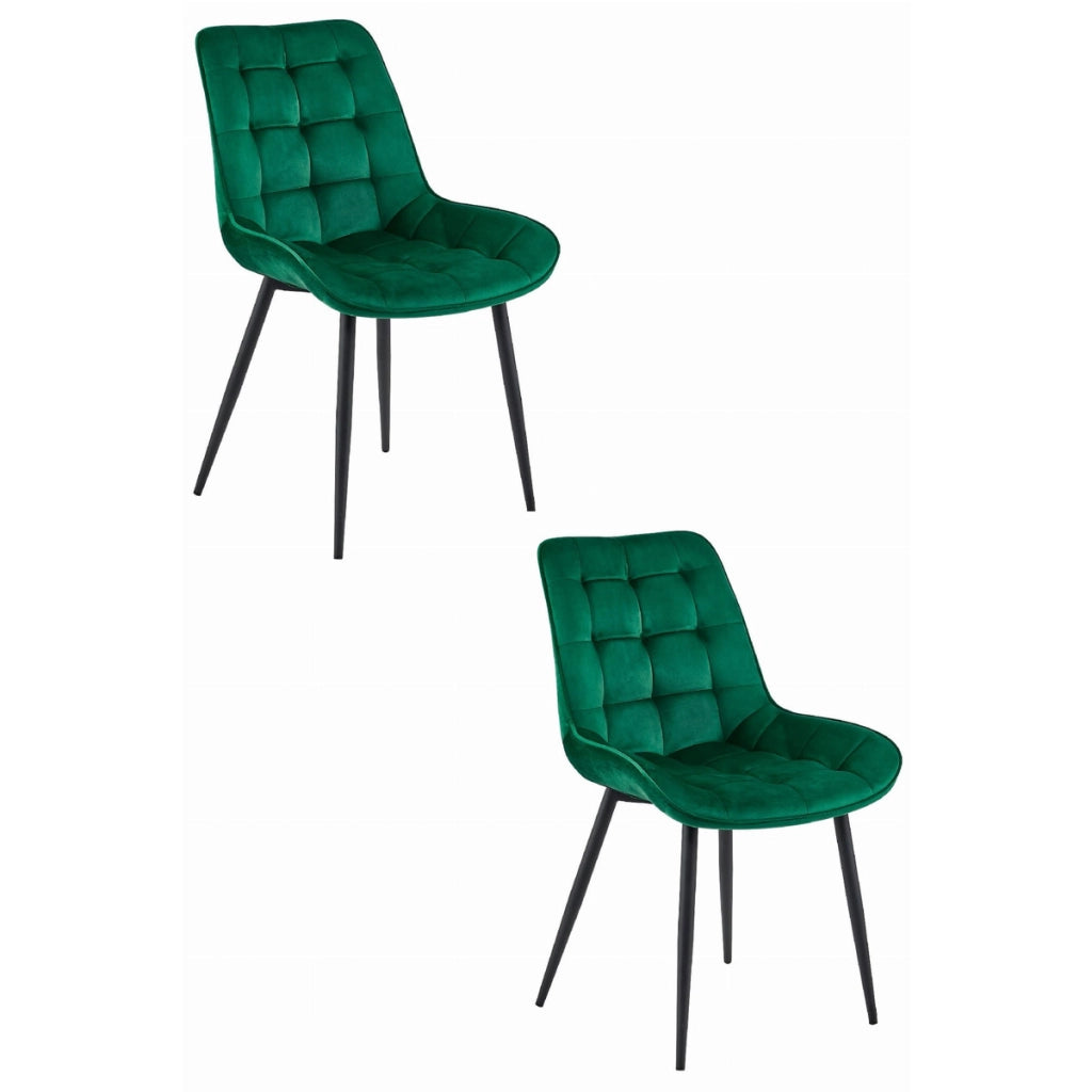Set di 2 sedie Bera in velluto verde scuro e gambe nere