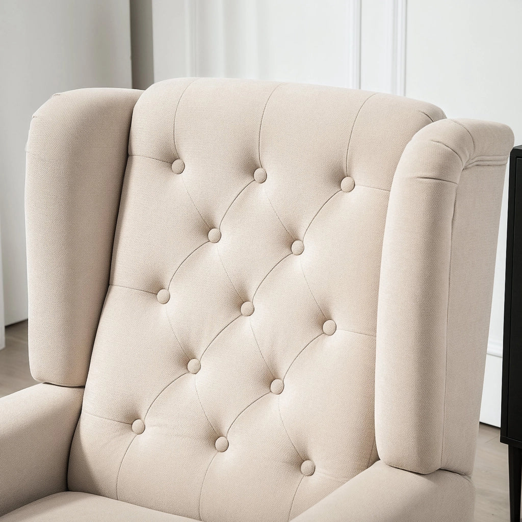 Poltrona per Salotto in Stile Francese 74x86x102 cm con Seduta Imbottita e Cuscini in Poliestere Beige