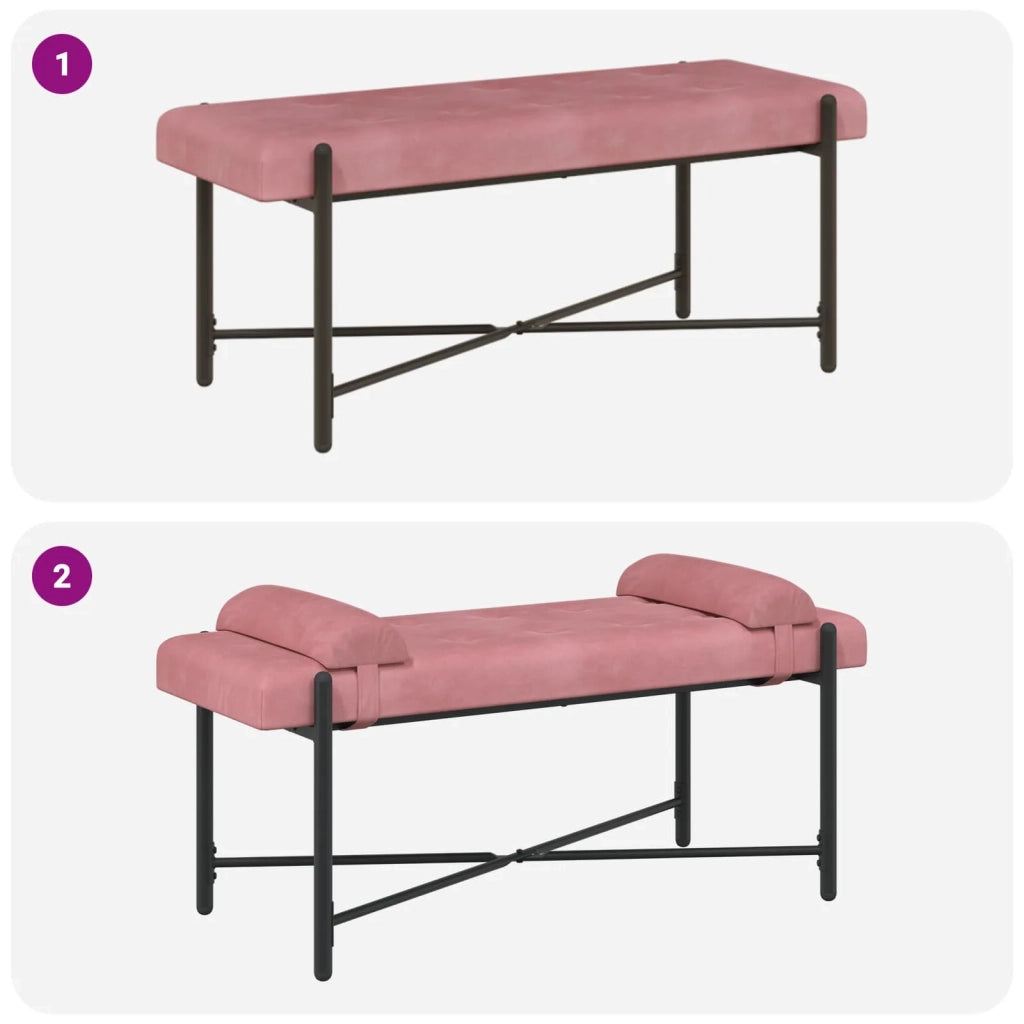Panchina con bottoni e cuscini Rosa 110 x 40 x 46 cm Velluto 42038389
