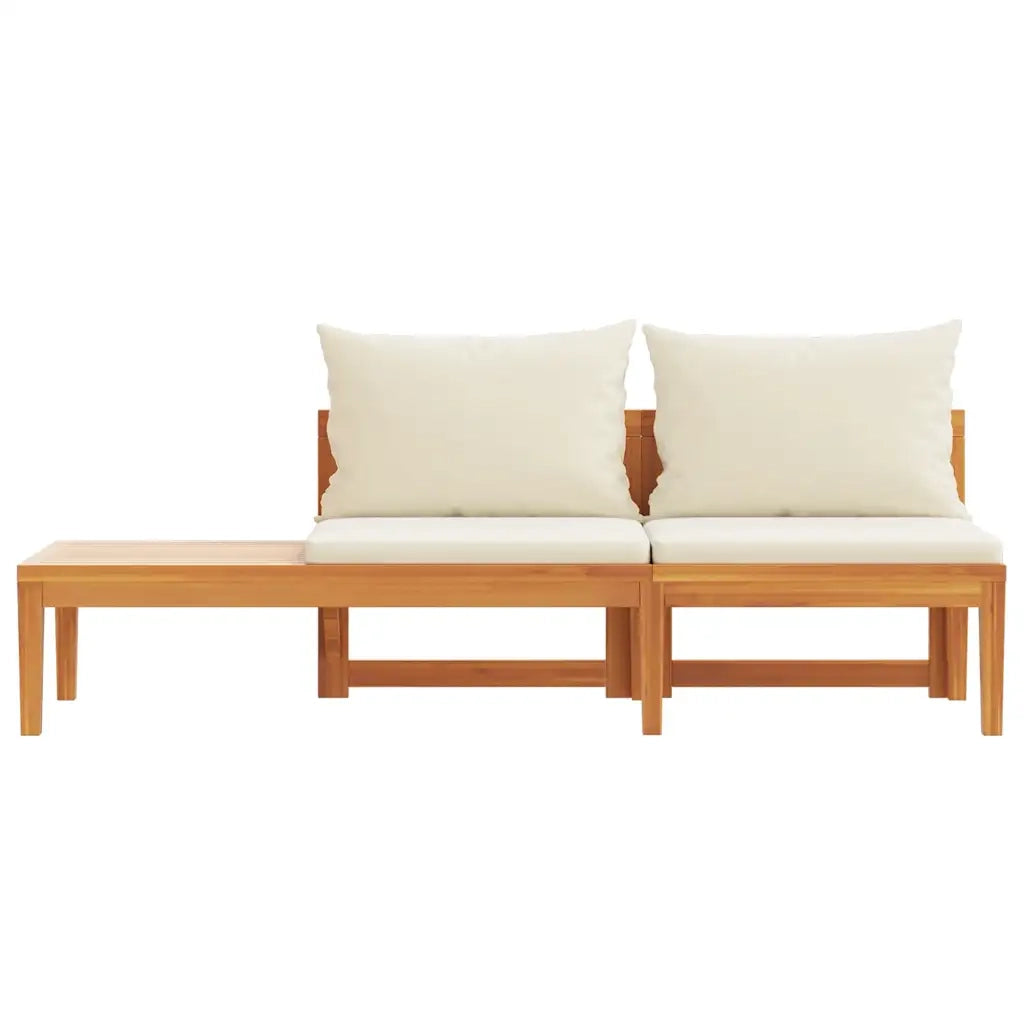 Panca Giardino e Tavolino Cuscini Bianco Crema Acacia Massello cod mxl 70754