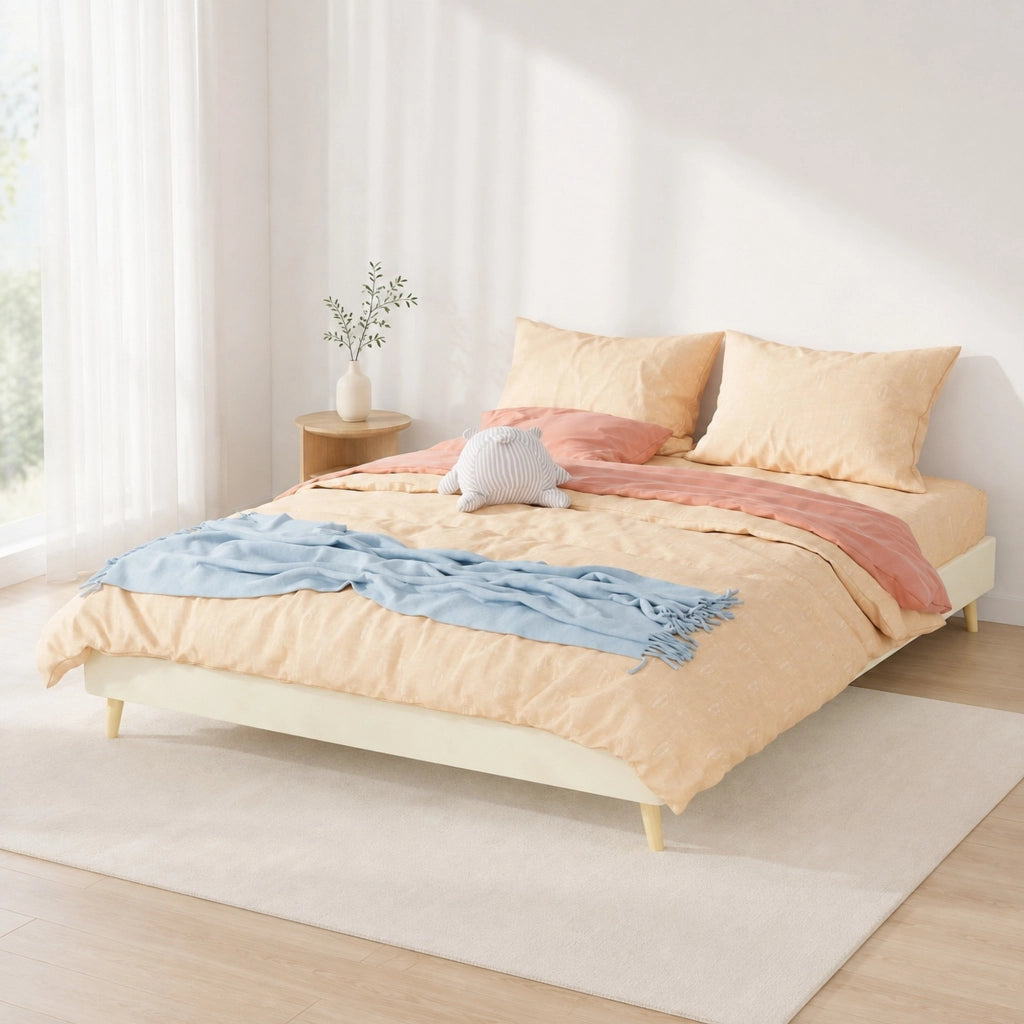 Struttura letto moderna 160x200 cm in tessuto e metallo; beige; con supporti