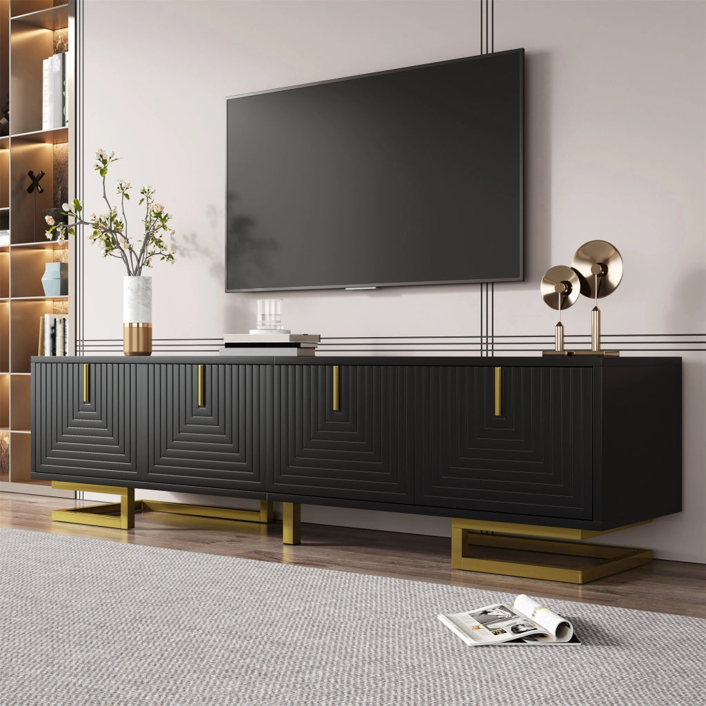 Mobile TV Lowboard con ante strutturate, maniglie e gambe dorate