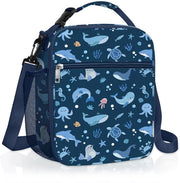 Borsa Isolante Blu Animali Marini per Bambini, Piccola Borsa per Ragazzi con Contenitore per Biberon, Borsa per Picnic e Scuola impermeabile