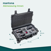 Mantona Outdoor Trolley fotografico nero, impermeabile, antiurto, antipolvere e impilabile, Valigia rigida imbottita in schiuma, per attrezzature fotografi e oggetti di valore