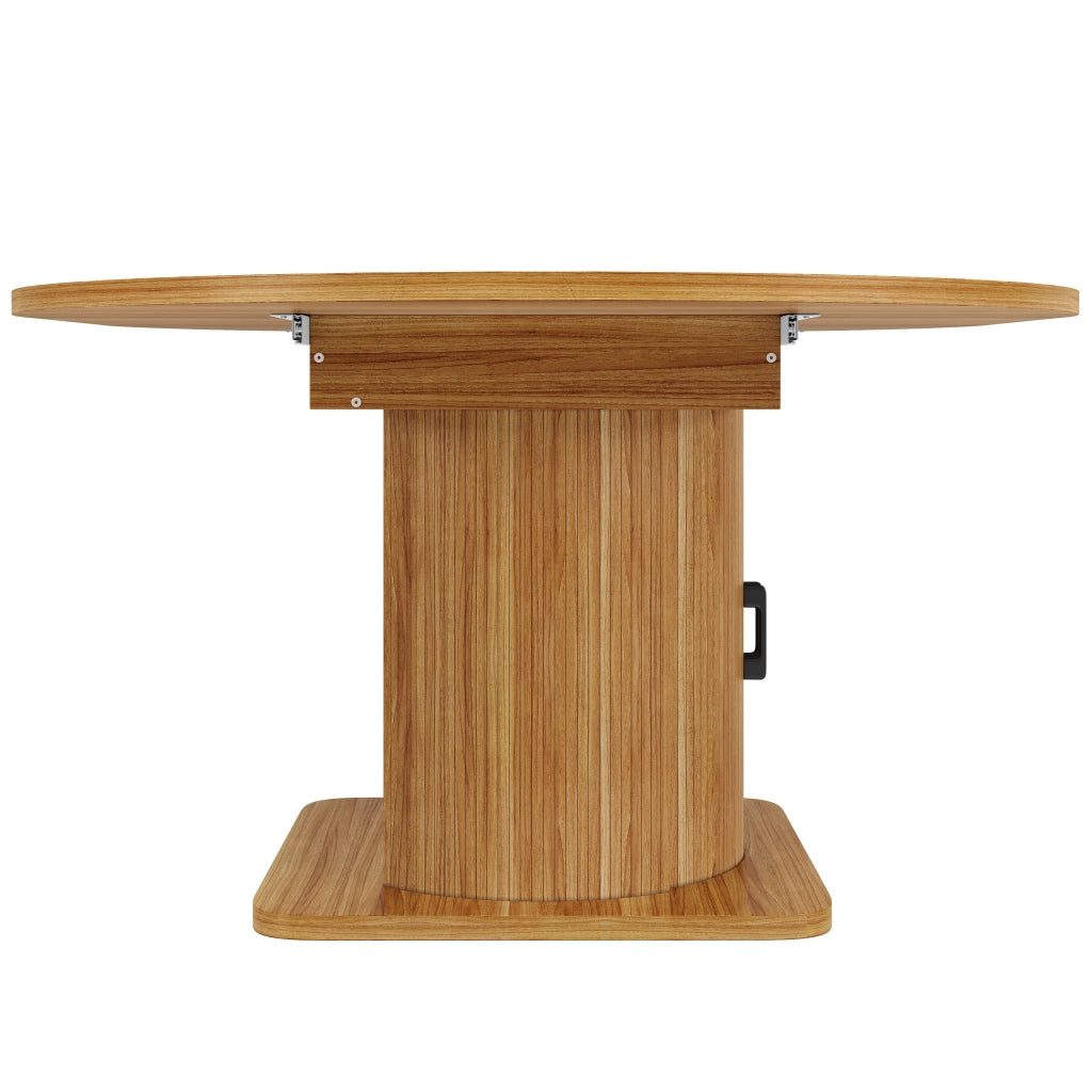 Tavolo da pranzo allungabile, 118-158 cm, per 6 persone, con cassetto, finitura effetto legno, marrone