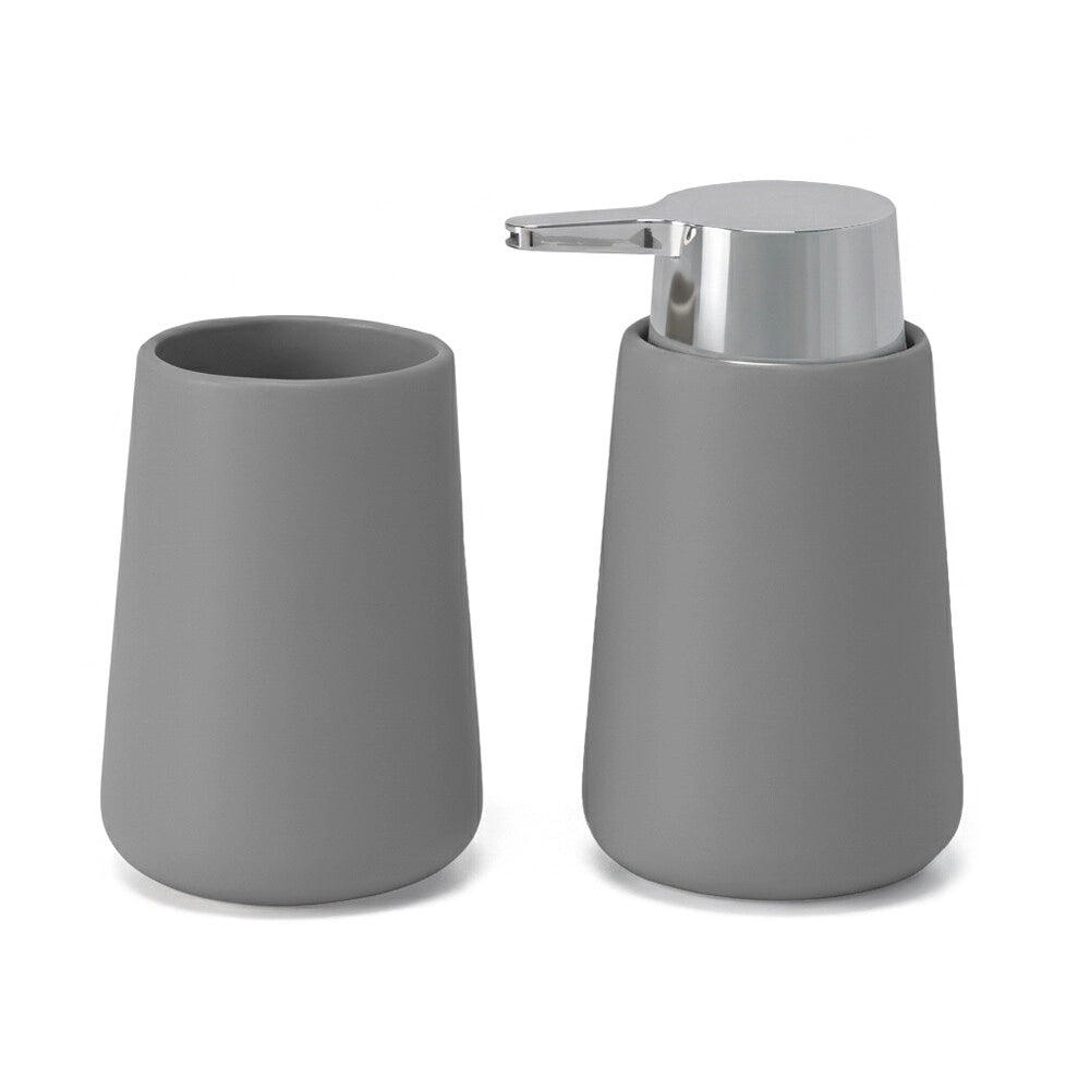 Set accessori bagno completo da 4 pezzi in ceramica grigio e cromo Sidney